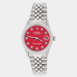 Rolex Custom Scarlet Red 1.1CT Diamond Stainless Steel Datejust  Automatic Men's Wristwatch 36mm