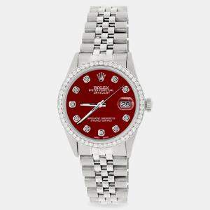Rolex Custom Imperial Red 1.1CT Diamond Stainless Steel Datejust  Automatic Men's Wristwatch 36mm