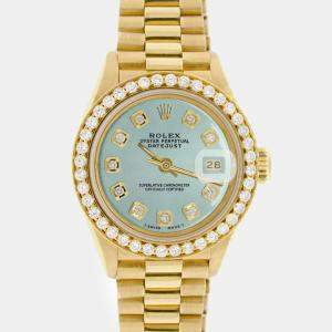 Rolex Customised Blue Diamond 18K Yellow Gold President Datejust  Automatic Women's Wristwatch 26MM