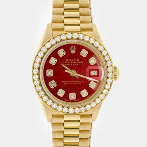 Rolex Customised Imperial Red Diamond 18K Yellow Gold President Datejust  Automatic Women's Wristwatch 26MM