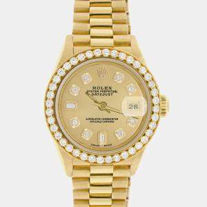 Rolex Customised Champagne Diamond 18K Yellow Gold President Datejust  Automatic Women's Wristwatch 26MM