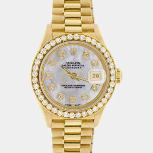 Rolex Customised White MOP Diamond 18K Yellow Gold President Datejust  Automatic Women's Wristwatch 26MM