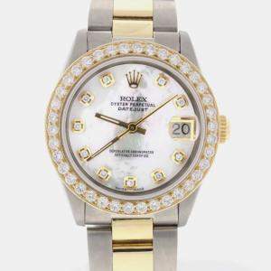 Rolex Customised White MOP Diamond 18K Yellow Gold Stainless Steel Datejust  Automatic Women's Wristwatch 31mm