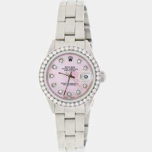 Rolex Customised Pink MOP Diamond Stainless Steel Datejust  Automatic Women's Wristwatch 26mm