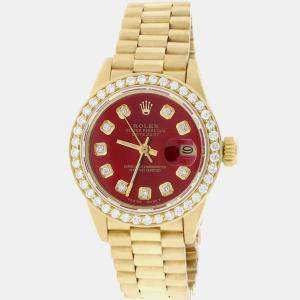 Rolex Customised Imperial Red Diamond 18K Yellow Gold President Datejust  Automatic Women's Wristwatch 26MM