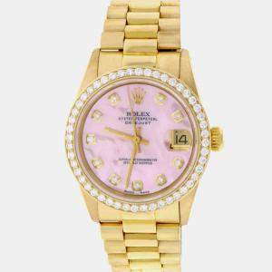 Rolex Customised Pink MOP Diamond 18K Yellow Gold President Datejust  Automatic Women's Wristwatch 31MM