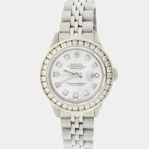 Rolex Customised Silver Diamond Stainless Steel Datejust  Automatic Women's Wristwatch 26MM