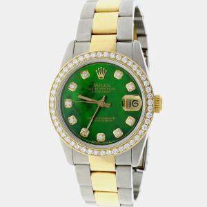 Rolex Customised Green MOP Diamond 18K Yellow Gold Stainless Steel Datejust  Automatic Women's Wristwatch 31mm
