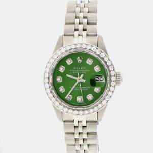 Rolex Customised Olive green Diamond Stainless Steel Datejust  Automatic Women's Wristwatch 26mm