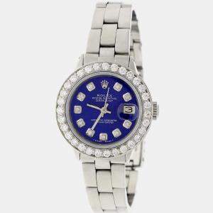 Rolex Customised Navy Blue 1.45CT Diamond Stainless Steel Datejust  Automatic Women's Wristwatch 26MM