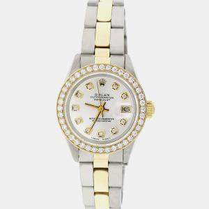 Rolex Customised Silver Diamond 18K Yellow Gold Stainless Steel Datejust  Automatic Women's Wristwatch 26MM