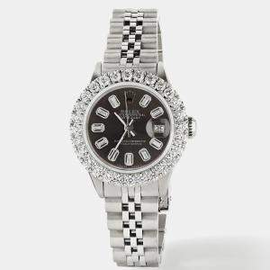 Rolex Customised Grey 2CT Diamond Stainless Steel Datejust  Automatic Women's Wristwatch 26mm