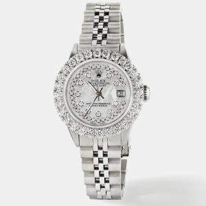 Rolex Customised White MOP 2CT Diamond Stainless Steel Datejust  Automatic Women's Wristwatch 26mm