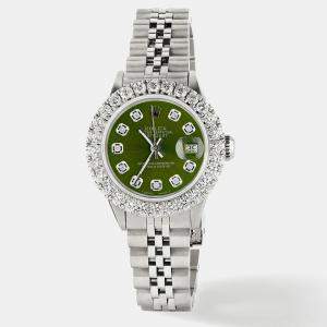 Rolex Customised Royal Green 2CT Diamond Stainless Steel Datejust  Automatic Women's Wristwatch 26mm
