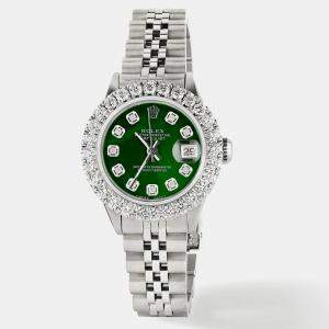 Rolex Customised Royal Green MOP 2CT Diamond Stainless Steel Datejust  Automatic Women's Wristwatch 26mm