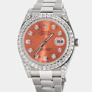 Rolex Customised Salmon 4.5CT Diamond Stainless Steel Datejust II  Automatic Men's Wristwatch 41mm