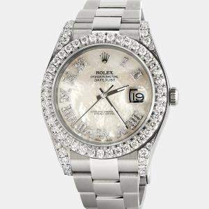 Rolex Customised White MOP 4.65CT Diamond Stainless Steel Datejust II 116300 Automatic Men's Wristwatch 41mm