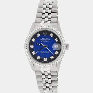 Rolex Customised Blue 1.1CT Diamond Stainless Steel Datejust  Automatic Men's Wristwatch 36mm