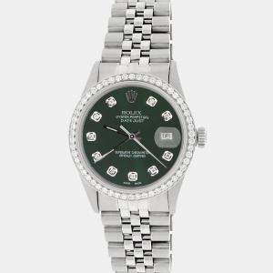 Rolex Customised Dark Green 1.1CT Diamond Stainless Steel Datejust  Automatic Men's Wristwatch 36mm