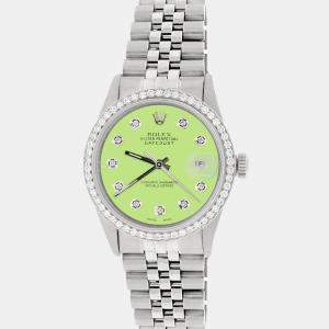 Rolex Customised Green 1.1CT Diamond Stainless Steel Datejust  Automatic Men's Wristwatch 36mm