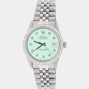 Rolex Customised Light Malachite 1.1CT Diamond Stainless Steel Datejust  Automatic Men's Wristwatch 36mm