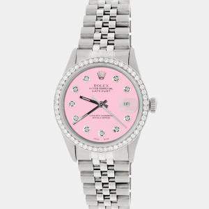 Rolex Customised Pink 1.1CT Diamond Stainless Steel Datejust  Automatic Men's Wristwatch 36mm