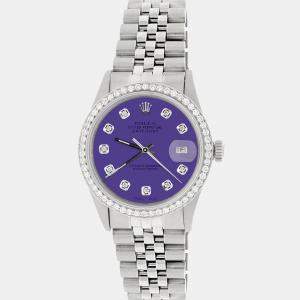 Rolex Customised Purple 1.1CT Diamond Stainless Steel Datejust  Automatic Men's Wristwatch 36mm