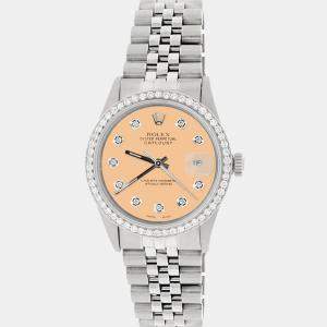 Rolex Customised Mustard 1.1CT Diamond Stainless Steel Datejust  Automatic Men's Wristwatch 36mm