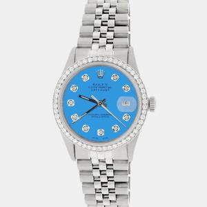 Rolex Customised Blue 1.1CT Diamond Stainless Steel Datejust  Automatic Men's Wristwatch 36mm
