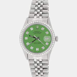 Rolex Customised Green 1.1CT Diamond Stainless Steel Datejust  Automatic Men's Wristwatch 36mm