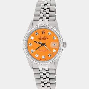 Rolex Customised Orange 1.1CT Diamond Stainless Steel Datejust  Automatic Men's Wristwatch 36mm