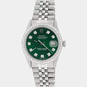 Rolex Customised Royal Green MOP 1.1CT Diamond Stainless Steel Datejust  Automatic Men's Wristwatch 36mm