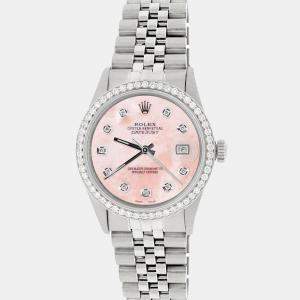 Rolex Customised Royal Pink MOP 1.1CT Diamond Stainless Steel Datejust  Automatic Men's Wristwatch 36mm