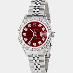Rolex Customised Red Diamond Stainless Steel Datejust  Automatic Women's Wristwatch 26mm