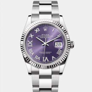Pre Owned Rolex Datejust 126234-0021 Automatic Purple Diamond Stainless Steel Women’s Wristwatch 36 mm