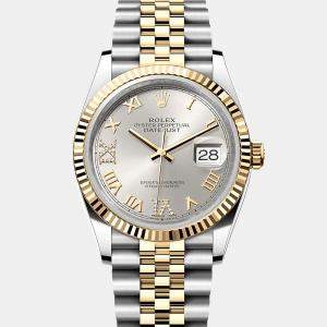 Pre Owned Rolex Datejust 126233-0031 Automatic Silver Diamond 18K Yellow Gold Stainless Steel Women’s Wristwatch 36 mm