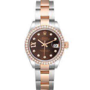 Rolex Brown Diamonds 18K Rose Gold And Stainless Steel Datejust 279381 Women's Wristwatch 28 MM