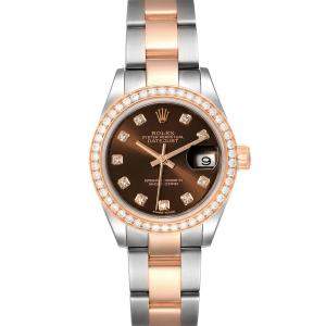 Rolex Brown Diamonds 18K Rose Gold And Stainless Steel Datejust 279381 Women's Wristwatch 28 MM