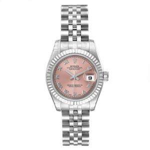 Rolex Salmon 18K White Gold And Stainless Steel Datejust 179174 Women's Wristwatch 26 MM