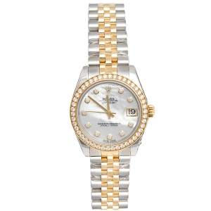 Pre Owned Rolex Mother of Pearl 18K Yellow Gold Stainless Steel Diamond Datejust 178383 Women's Wristwatch 31 mm
