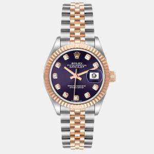 Rolex Purple Diamond 18K Rose Gold And Stainless Steel Datejust 279171 Women's Wristwatch 28 mm