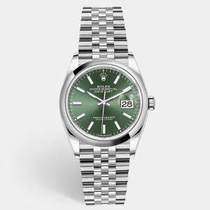 ساعة يد نسائية رو�لكس ديت جست 126200 ستانلس ستيل أخضر مينت 36مم