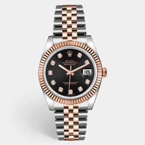 Rolex Black 18K Rose Gold Stainless Steel Datejust 126231 Women's Wristwatch 36 mm