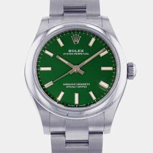 Rolex Green Stainless Steel Oyster Perpetual 277200 Automatic Women's Wristwatch 31 mm