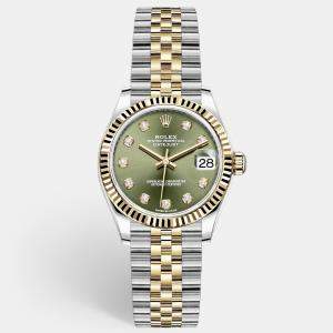 Rolex Olive Dial Diamond Markers Lady Datejust 18k Yellow Gold TT 31 mm