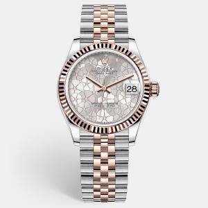 Rolex Datejust White Diamond Floral Dial 18k Rose Gold & Steel 31 mm