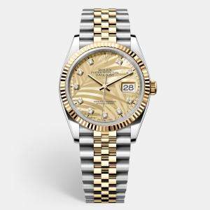 Rolex Datejust Champagne Diamond Palm Dial Yellow Gold & Steel 36 mm