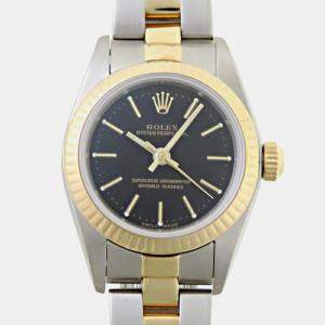 Rolex Black 18k Yellow Gold Stainless Steel Oyster Perpetual 76193 Automatic Women's Wristwatch 24 mm