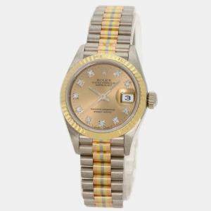 Rolex Champagne 18k Yellow Gold Rose Gold White Gold Datejust 69179BIC Automatic Women's Wristwatch 26 mm