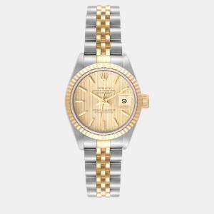 Rolex Datejust Champagne Tapestry Dial Steel Yellow Gold Ladies Watch 69173